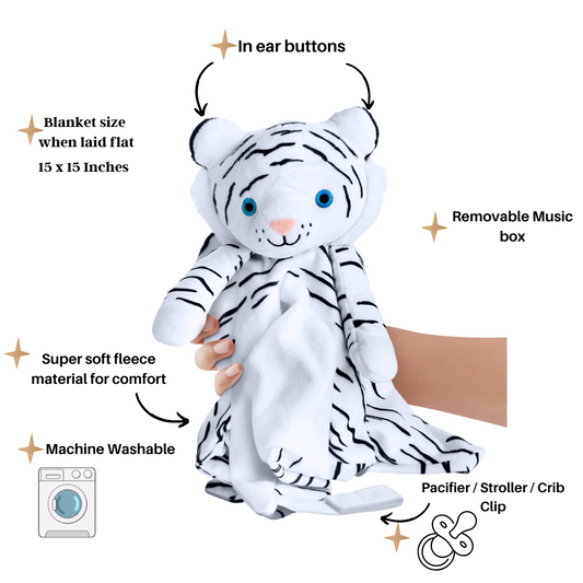 love by emi musical white noise and lullaby lovey Delly the White Tiger description image of beautiful practical features